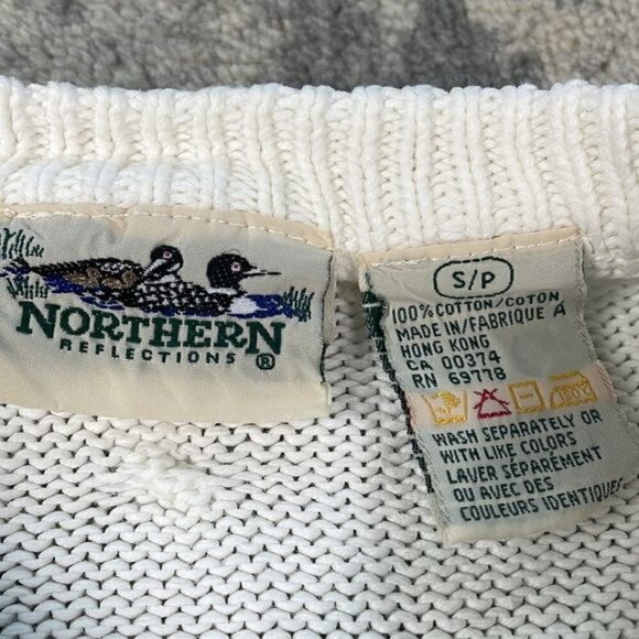 Northern Reflections Knit Ivory White Harvest Fall Leaves Sweater Crewneck Sz S - Picture 5 of 11